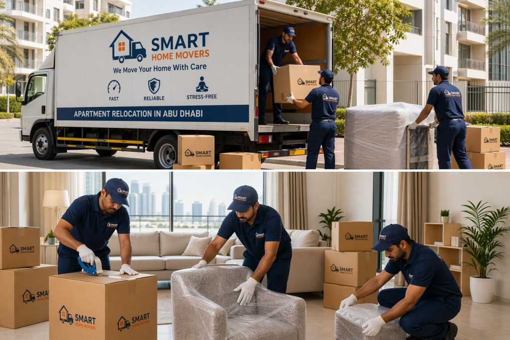 Reliable Movers and Packers in Abu Dhabi  workers working and packing boxes